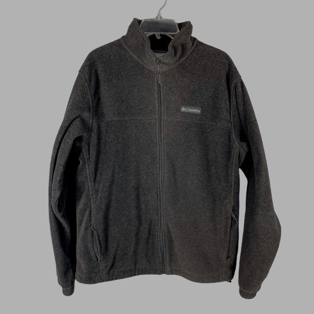 COLUMBIA Mens L Gray Long Sleeve Full Zip Front 2 Pocket Poly Fleece